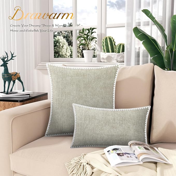BRAWARM Chenille Throw Pillow Covers 22x22 Inches, Taupe, 2 Pack | Decorative Pillow Covers with Shell Edge, Soft Cushion Cases for Sofa Bed Living Room Home Farmhouse (No Insert)