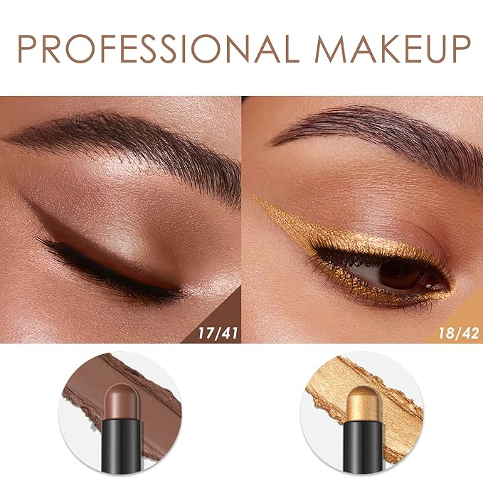 FOCALLURE 2 Pcs Cream Eyeshadow Stick,Brightener Eyeshadow Pencil Crayon,Highlighter Eye Shadow Stick Sets with Crease-proof Formula,Long Lasting Waterproof Eye Shadow Make Up,Fancy Tabac
