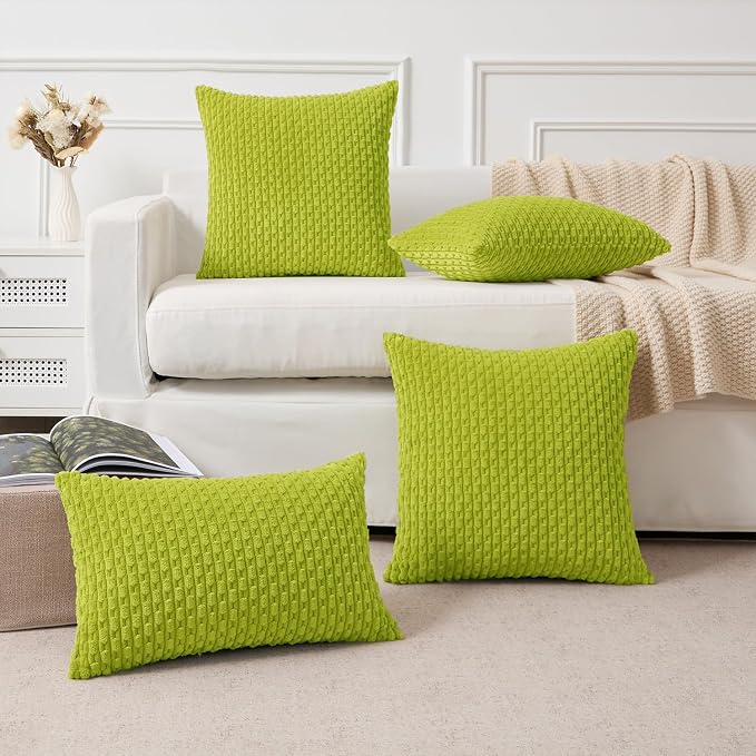 Kevin Textile Soft Corduroy 14"x24" Lumbar Pillow Cover 1 Pack, Xmas Green | Boho Stripe Plush Corduroy Decorative Oblong Cushion Cover Modern Farmhouse Home Decor for Sofa Couch Bed Chair