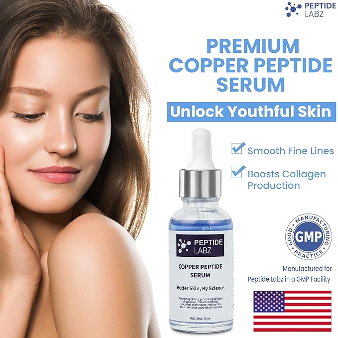 Copper Peptide Serum for Face - Anti Wrinkle - Hyaluronic Acid - Raw Aloe - Increase Collagen - 1oz/30ml - Anti Aging for Skin