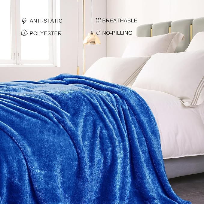 Exclusivo Mezcla Fuzzy Plush Fleece Bed Blanket Queen Size, Cobalt Blue | 90x90 Inches, Super Soft and Cozy Bed Blanket, Fluffy Decorative Bedding for Livingroom, Bedroom, All Season