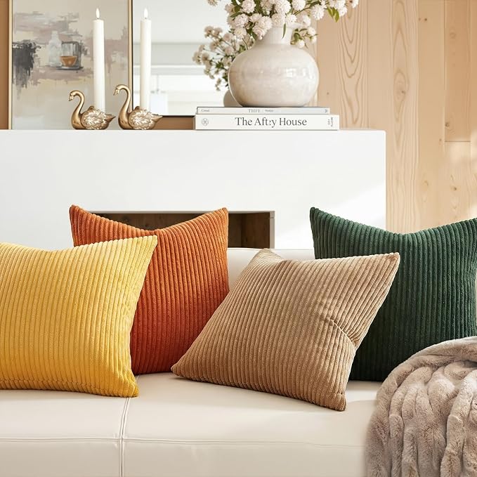 Topfinel Green Rust Throw Pillow Covers 18x18 Inch Set of 4 Mordern Nordic Boho Farmhouse Cushion Covers Soft Corduroy Fall Home Decor for Couch Bed Sofa Living Room