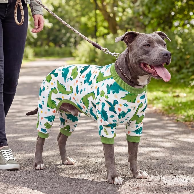 XPUDAC 2 Pack Dog Pajamas for Medium Large Sized Dogs, Soft Stretch Dog Onesie, Lightweight Warm Pet Pjs Outfit Boy Pet Clothes Dinosaur Monkey Print, 7XL