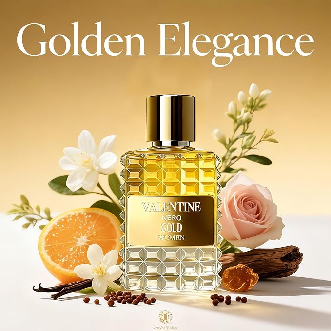 A CENTER Valentine Nero Golden Eau de Parfum Perfume for Women 3.4 Fl Oz | Long Lasting Deep Floral & Amber Fragrance | Gold Glass Spray Bottle | Cologne Gift Daily Use