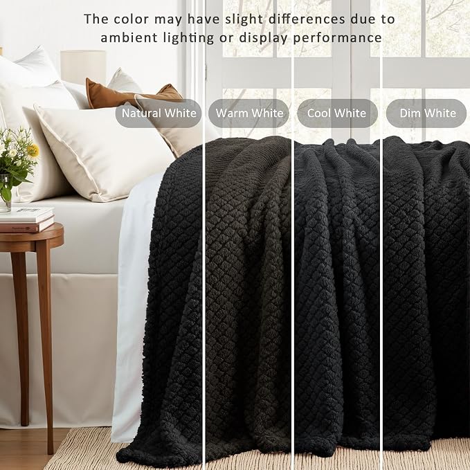 Exclusivo Mezcla Soft Fleece Queen Size Blanket for Bed, Black | Jacquard Lightweight Cozy Bed Blanket, Breathable Decorative Fuzzy Textured All Season Use, 90x90 Inches