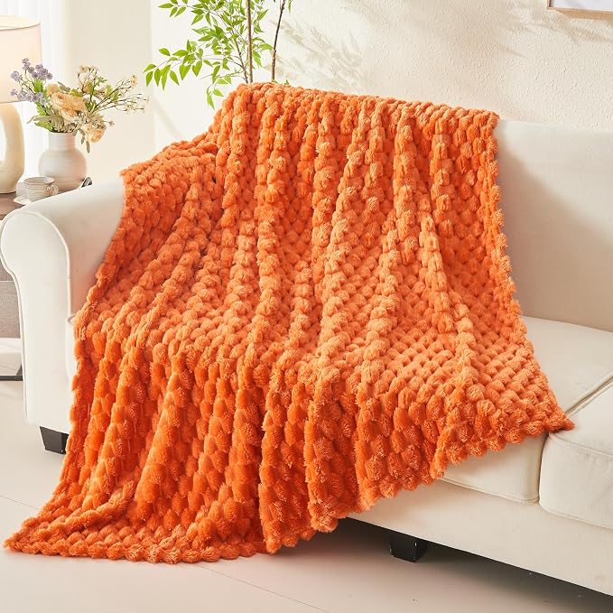 NEWCOSPLAY Fleece Clouds Cozy Throw Blanket for Couch, Orange, 50"x60" | Premium Silky Flannel Blanket, Soft Lightweight Fluffy Throw Blanket for Bed Sofa Decor, Gift for All Season Use
