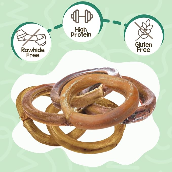 Nature Gnaws Bully Stick Rings Long Lasting Rawhide Free Dog Chews, 5 Count