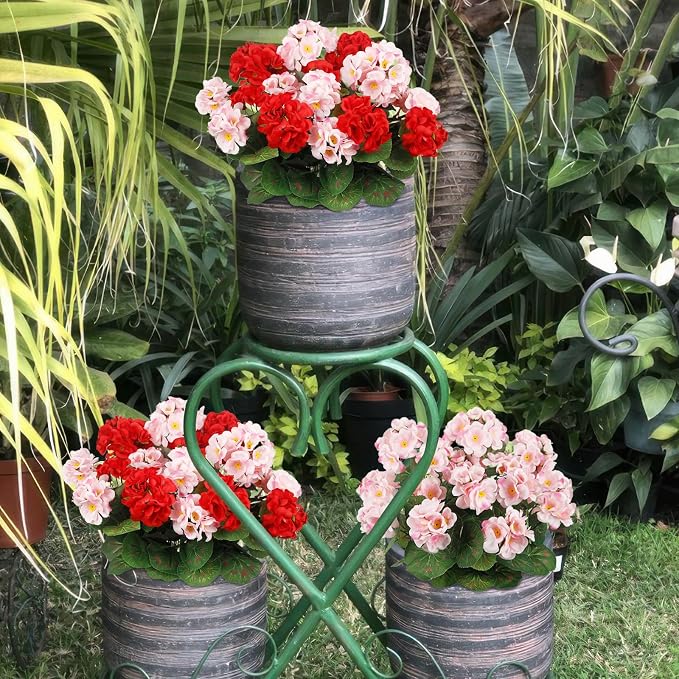 CISDUEO 4 Pcs Artificial Geranium Outdoors Silk Flowers Outside Red Pink | UV Resistant Fake Geraniums Bush Faux Flowers for Planter Outdoor Decor Indoor Garden Patio Table Centerpiece