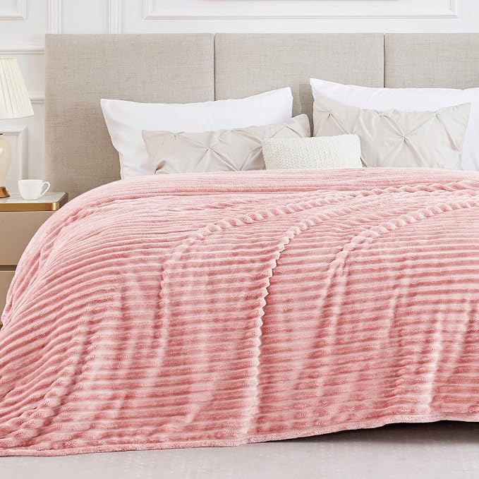BEDELITE Ribbed Full Size Blanket for Bed, Pink, 84"x90" | Ultra-Soft Plush Fleece, Warm Yet Lightweight, Ribbed Texture, Home Decor, Machine Washable, Giftable, All-Season Use