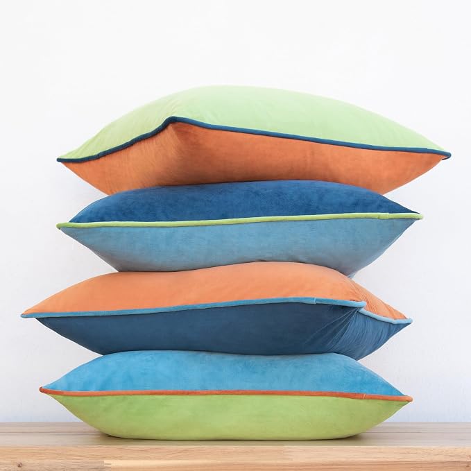 MONDAY MOOSE Decorative Throw Pillow Covers Cushion Cases, Set of 4 Soft Velvet Modern Double-Sided Designs, Mix and Match for Home Decor, Pillow Inserts Not Included (22x22 inch, Blue/Orange)