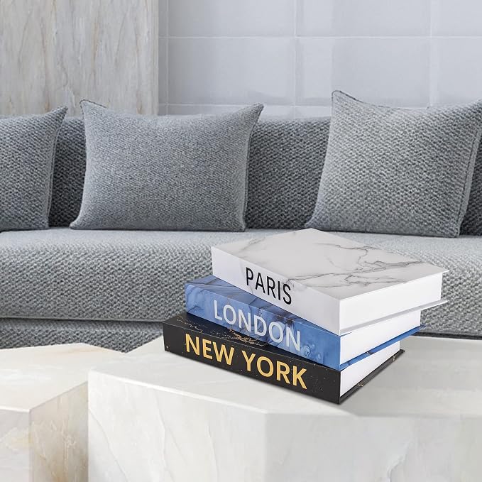 Home Decorative Books: Faux Book for Decoration Storage Box for Coffee Table Decor Book, Set of 3 Stacked Books for Bookshelf Décor