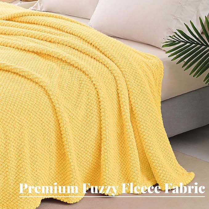 Whale Flotilla Extra Large Soft Fleece Throw Blanket for Couch | 50x70 Inch, Yellow, Suitable for Sofa Chair Bed, Fluffy Fuzzy Jacquard Blankets for All Season, Lightweight and Cozy