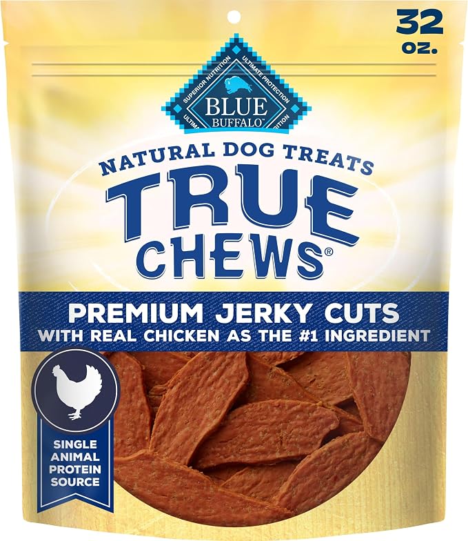 Blue Buffalo True Chews Premium Jerky Cuts Chicken Dog Treats, 32 oz | Real Chicken First, Tender & Tasty, Made in the USA, No Artificial Preservatives