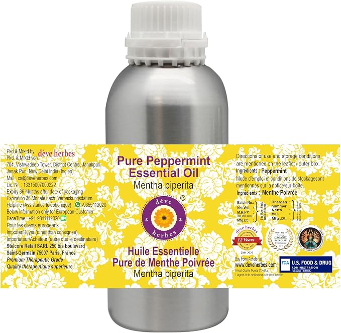 Deve herbes Pure Peppermint Essential Oil (Mentha piperita) Steam Distilled 1250ml (42 oz)