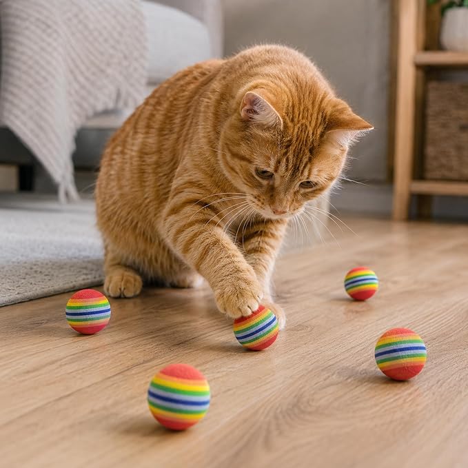 PET SHOW 100 Pack Cat Toy Balls Interactive for Indoor Cats Best Kitten Favorite Gift Soft Foam Ball Chase Quiet Playing Cats Stuff Supplies