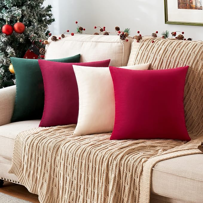 MIULEE 24x24 Inch Euro Velvet Throw Pillow Cover Set of 1 Red | Soft Luxury Decorative Throw Pillow Cover, Single Cushion Case, Home Decor for Chair Couch Sofa Bedroom Car Bed
