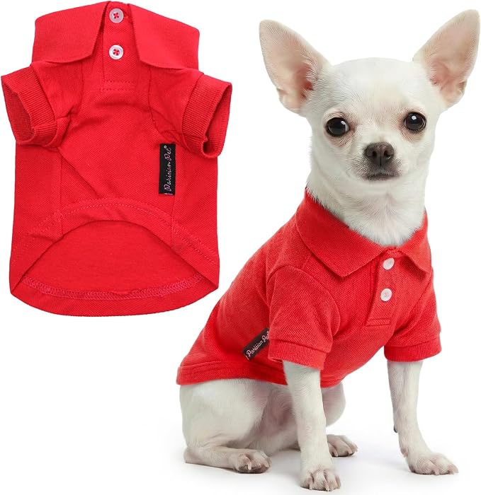 Parisian Pet Dog Polo Shirt – Classic Red Cotton Pet Apparel with Collar & Buttons, Soft Breathable Puppy T-Shirt, Cute Dog Clothes - Ideal Summer Clothes for Small Dogs - Shirts for Dogs Boy Girl
