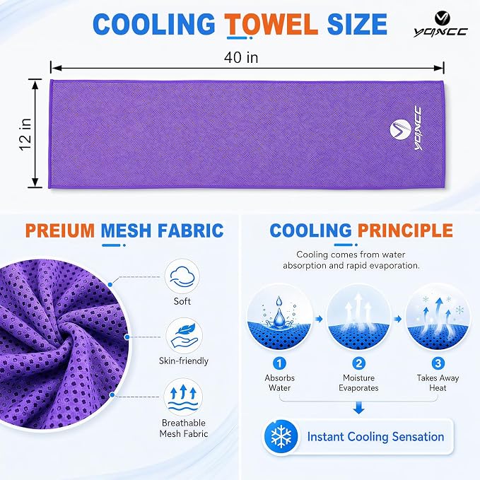 YQXCC 4 Pack Cooling Towels 40"x12", Cool Ice Towels for Neck & Face | Cooling Neck Wraps, Soft Breathable Microfiber Chilly Towels, Ideal for Gym, Yoga, Golf, Running, Camping & Hot Weather
