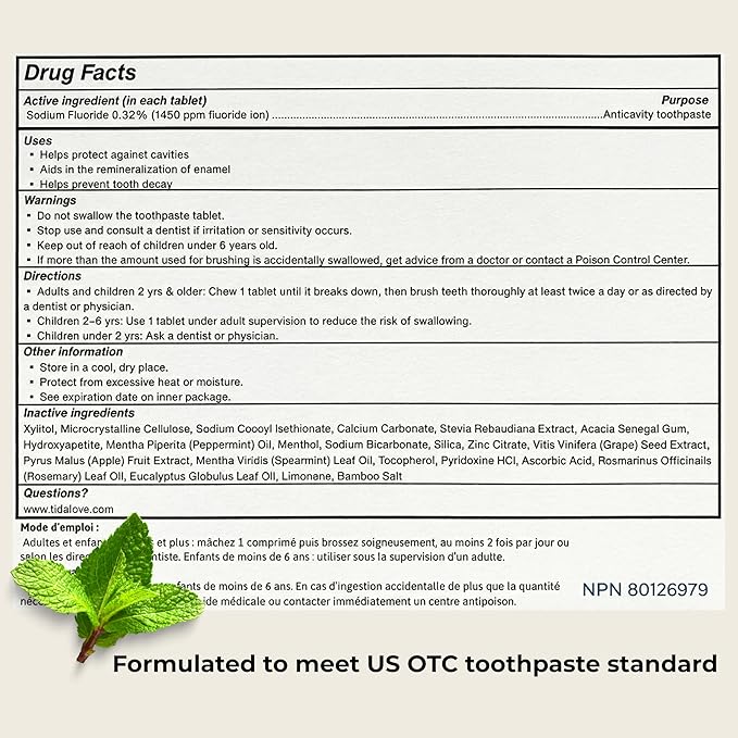 TIDALOVE Fluoride Toothpaste Tablets with Nano Hydroxyapatite - Vegan, Enamel Strengthening, Zero Waste, Paper Refill, 248 Tablets, Cool Mint, 4 Month Supply, Travel-Friendly