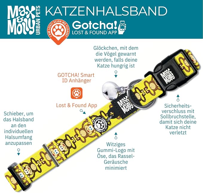 Max & Molly Urban Pets Fun & Pretty Cat Collar w/Jingle Bell, Breakaway Safety Buckle, Adjustable Sizing & Smart ID Personalized Tag for Girl or Boy Cats/Kittens, Cherry Bloom Design (197021)
