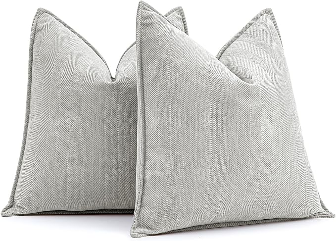 MIULEE Pack of 2 Light Grey Euro Shams Chenille Pillow Covers 22x22 Inch | Decorative Soft Couch Throw Pillows,Farmhouse Cushion Covers,Elegant Design for Sofa,Bed,Living Room,Summer Decor