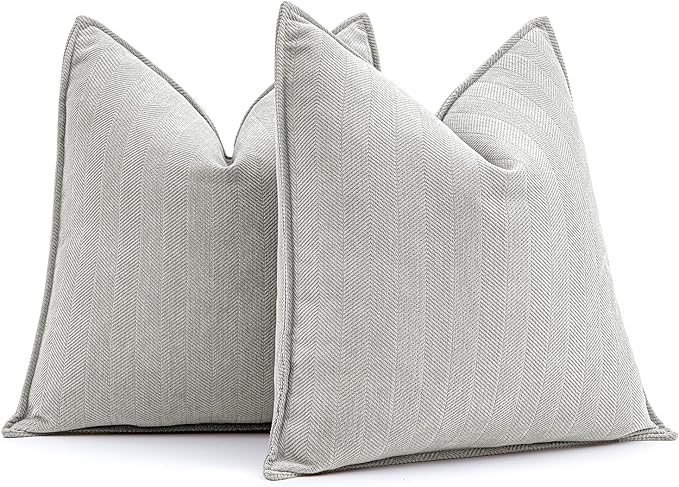 MIULEE Pack of 2 Light Grey Euro Shams Chenille Pillow Covers 24x24 Inch | Decorative Soft Couch Throw Pillows,Farmhouse Cushion Covers,Elegant Design for Sofa,Bed,Living Room,Summer Decor