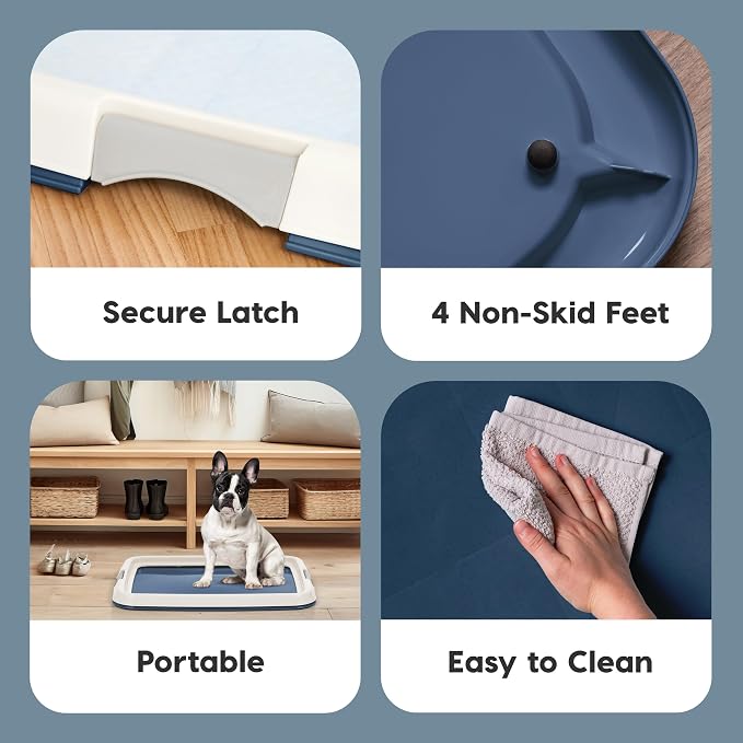 IRIS USA Pee Pad Holder, Fits 17x23 Pads, Navy, Made in USA | Dog Training Pad Holder, Holds Pads in Place, Leakproof Design, Secure Latches, Non-Skid Feet, Easy Clean Surface
