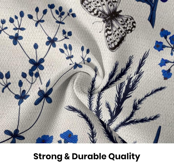 AEIOAE Summer Pillow Covers 16x16 Inch Set of 2,Navy Blue Wild Flower Plant Throw Pillows Case,Seasonal Floral Outdoor Decorative Square Linen Farmhouse Decor Cushion Covers for Home Sofa Bed Couch