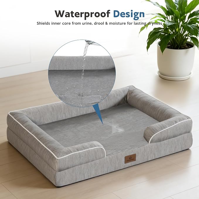 Cooling Dog Bed,Dual-Cooling Design,Q-Max >0.4 Cool Pet Beds for Large Dogs,Orthopedic Foam Dog Bed with Sides, Removable Cover & Waterproof Lining and Nonskid Bottom,42"L x 30"W x 7.5"Th