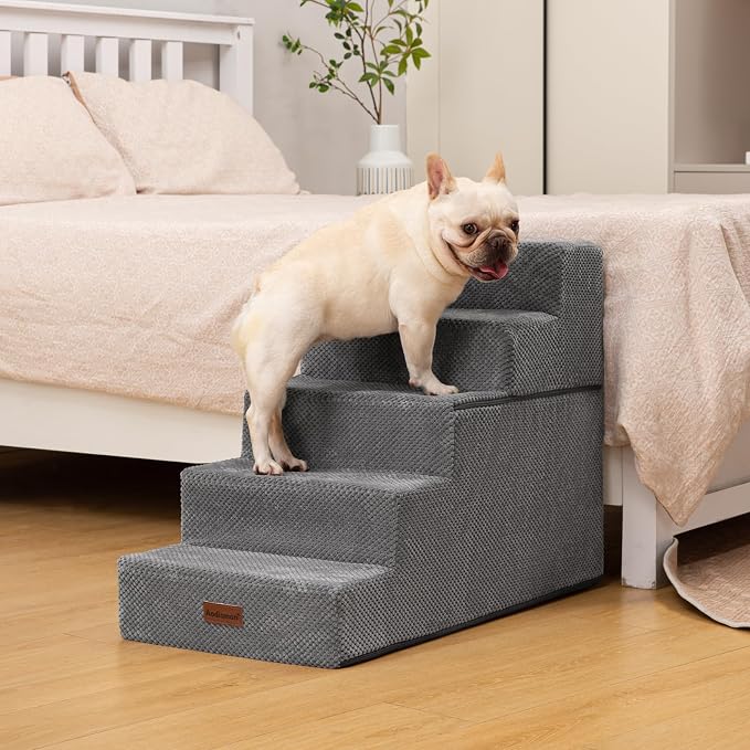 Aodisman Dog Stairs for High Beds 22.6" H, 5-Step Pet Steps for Small Dogs | Indoor Non-Slip Pet Stairs with Carry Handle for Puppies, Senior Cats & Short-Legged Dogs to Reach High Beds & Window Sills