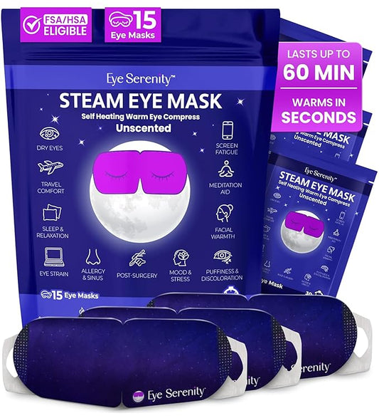 Eye Serenity Steam Eye Mask, Heated Eye Mask, Self Heating Warm Compress for Dry Eyes, Fast Relief for Stye, Puffy Sensitive Eyes, Moist Heat, Mothers Day Gifts for Women and Men - Unscented