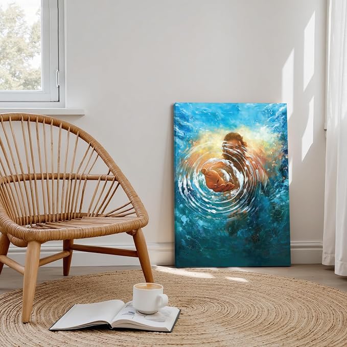 Framed Jesus Christ Canvas Wall Art The Hand of God Jesus Reaching Into Water Christian Painting Prints Biblical Wall Decor Religious Room Decor for Church Prayer Room Schools Hospitals 20"x30"