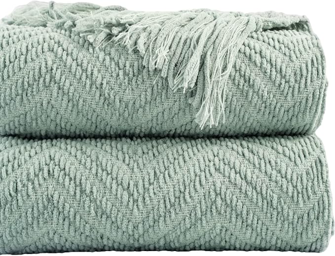BATTILO HOME Sage Green Throw Blanket for Couch, 50"x60" | Knit Sage Throw Blanket Versatile for Couch, Super Soft Warm Spring Green Blanket for Bed Sofa