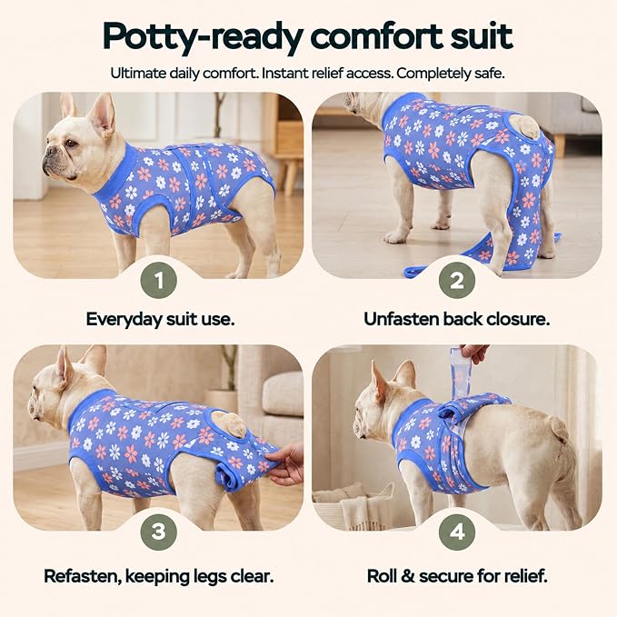 PetWarm Dog Surgical Recovery Suit, Dog Bodysuit for Sensitive Skin Areas, Surgical Suit for Dogs Abdominal Affected Areas Bandages, Substitute E-Collar and Cone, Flower Pattern, Blue, XS