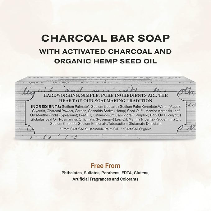 The Grandpa Soap Company Charcoal Bar Soap - With Activated Charcoal Hemp Seed and Mint Oil, Detoxifies, Draws Out Dirt and Toxins, Clear Congested Pores, Vegan, 4.25 Oz, 3 Pack