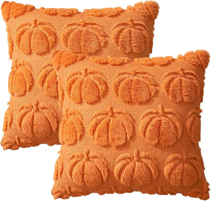 MIULEE Fall Pillow Covers Pumpkin Fall Decor 26x26 Orange | Set of 2 Fall Decorations for Home, Plush Faux Fur Farmhouse Accent Pillowcases, Porch Sofa Couch Cushion Bed Livingroom