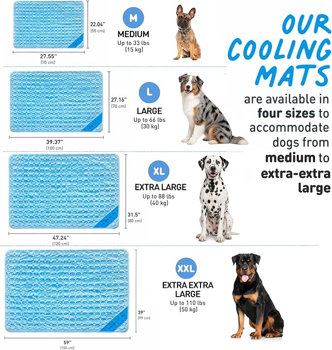 INSPECTOR TAIL Dog Cooling Mat, Indoor & Outdoor, Medium Self Cooling Pad | No Freeze Needed, Breathable, Washable, Portable Cooling Mat for Dogs with Travel Bag, Fits Car, Crate, Floor & Bed, 28"x22"