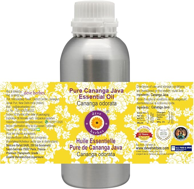 Deve Herbes Pure Cananga Java Essential Oil (Cananga odorata) Steam Distilled 1250ml (42 oz)
