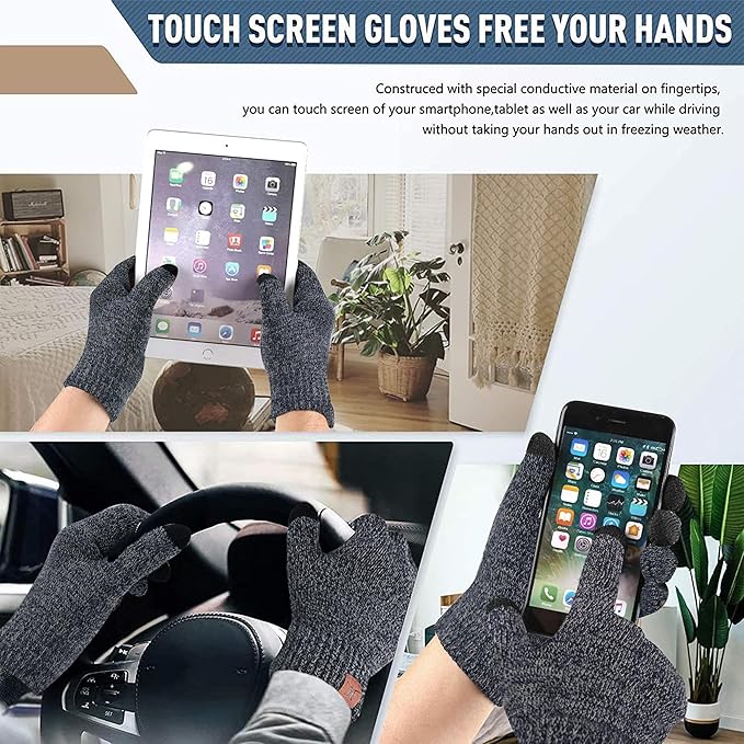 Winter Warm Beanie Hat Touchscreen Gloves Set, Soft Skull Cap Gloves Set for Men and Women with Warm Knit Fleece Lined