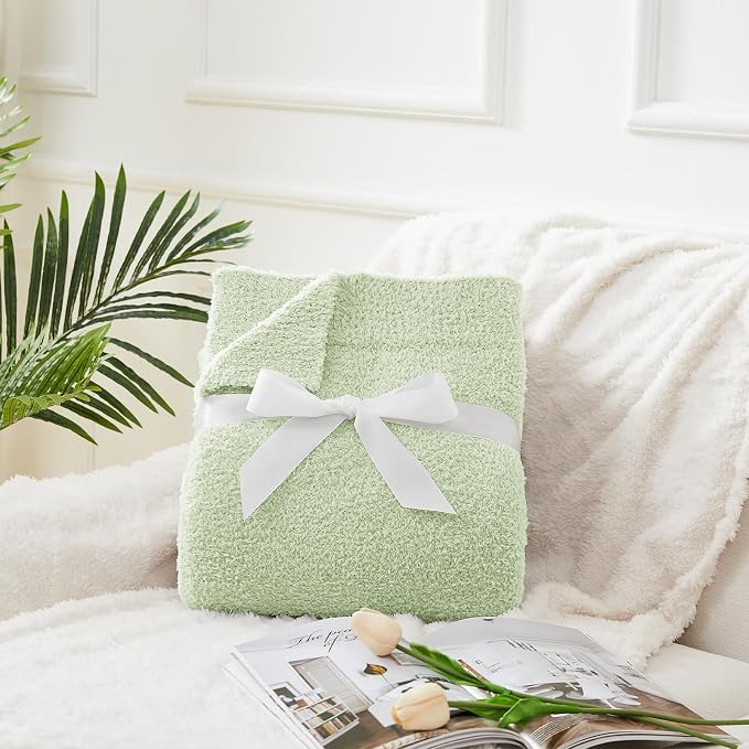 Knit Throw Blanket for Mint Green - Super Soft Lightweight Plush Fuzzy Fluffy Cozy Blankets and Throws for Sofa Bed, 60 x 80 inches