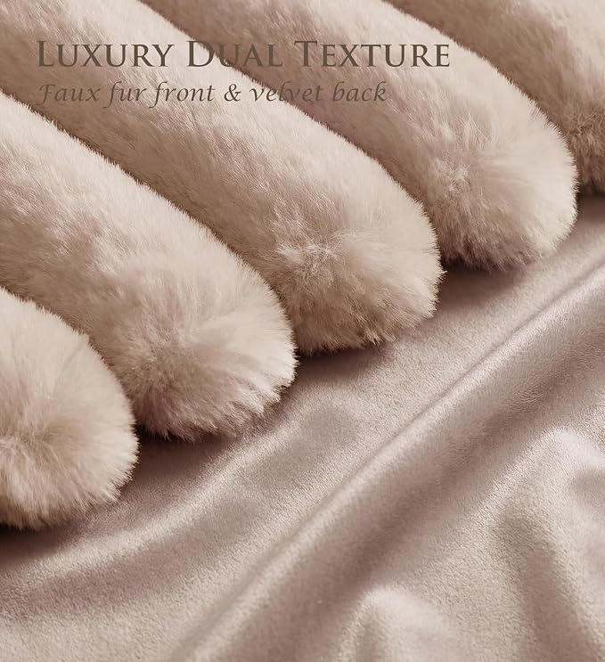 Pack of 2 Throw Pillow Covers 18x18 Decorative Solid Plush Faux Fur with Soft Velvet Back, Square Striped Cushion Cases Modern Farmhouse Home Decor for Living Room Couch Sofa Bed Apricot