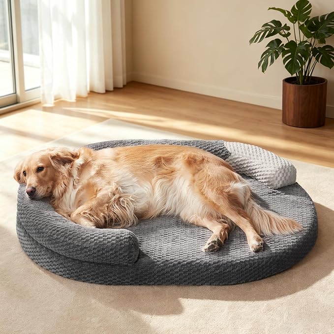 JOEJOY XL Orthopedic Dog Beds Large Sized Dog, Extra Large Washable Waterproof Oval Dog Bed with Removable Cover, Egg-Crate Foam Pet Bed with Bolster & Non-Skid Bottom, Dark Grey, 42''x32''