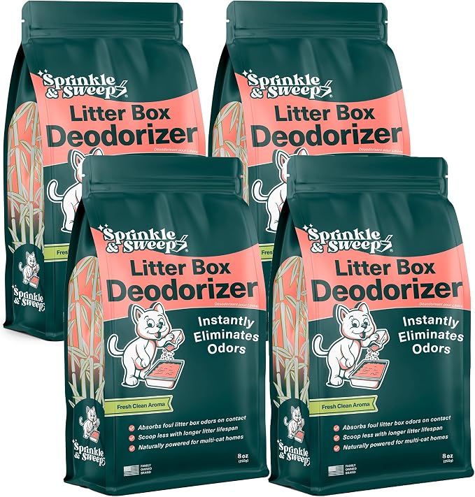 Sprinkle & Sweep: Litter Box Deodorizer - 4 Pack, 8oz Bags - Cat & Kitten Home Odor Neutralizer, Ultra-Absorbent Formula, Non-Toxic, Pet Smell Control