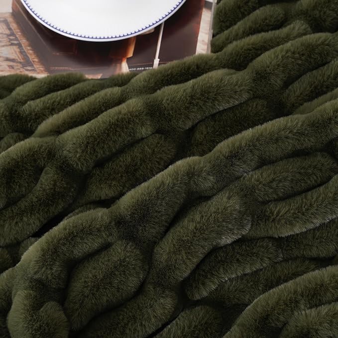 BATTILO Super Soft Faux Fur Throw Blanket for Couch, 60"x80", Double Side | Olive Green Throw Blanket, Minky Couture Blanket, Cozy Warm Fluffy Faux Fur Blanket For Bed, Sofa Living Room