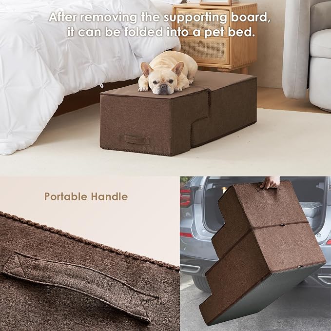 EHEYCIGA Dog Stairs for Bed 20" H, 4-Step Extra Wide Dog Steps, Brown | Pet Steps for Small Dogs and Cats for High Bed, Non-Slip Balanced Pet Ramp Indoor