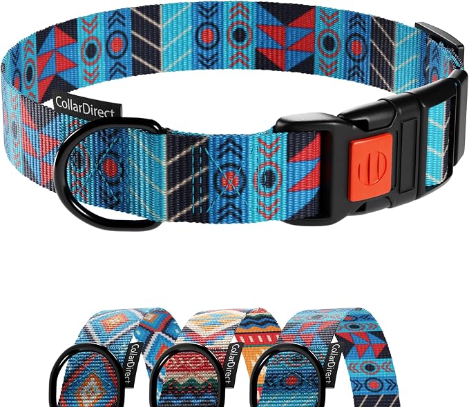CollarDirect Nylon Dog Collar with Buckle Tribal Pattern Puppy Adjustable Collars for Dogs Small Medium Large (Pattern 1, Neck Fit 10"-13"