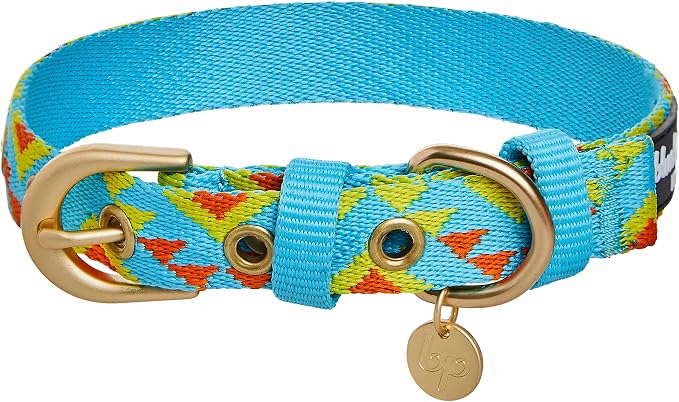 Blueberry Pet Southwestern Tribal Triangles River Blue Adjustable Dog Collar with Metal Buckle, Neck 13-16.5", for Medium Breed