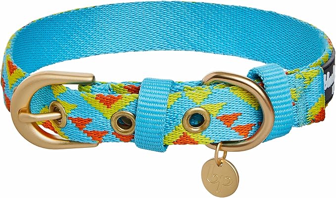 Blueberry Pet Southwestern Tribal Triangles River Blue Adjustable Dog Collar with Metal Buckle, Neck 19.5-26", for Large Breed
