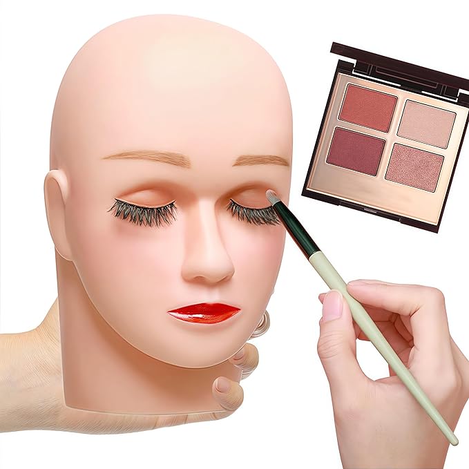 Lash Mannequin Head, Pro Training Mannequins Flat Head Soft Touch Silicone Practice Make Up Eyelash Extensions Massage Model Manikin Cosmetology Doll Face Head 2 Pack Skin Colour