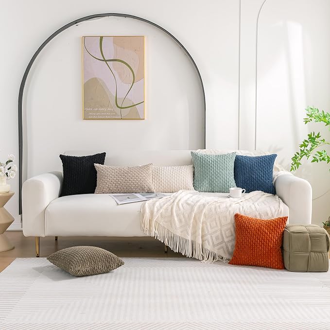 Set of 4 Grey Blue Decorative Throw Pillow Covers 22x22 Inch Corduroy Pillow Covers for Bed Couch Sofa Living Room Soft Square Cushion Cases